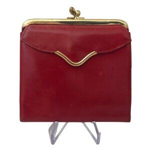 Vintage MARIONESS Red Leather Kiss Lock Coin Purse Bi-Fold Wallet - GERMANY